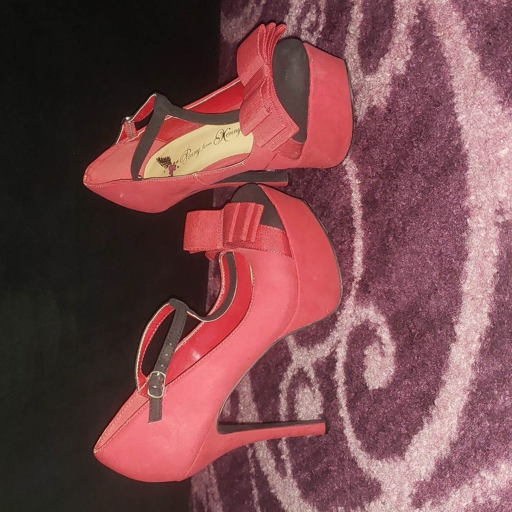 Red & Black 5" high platform heels PinUp T-strap bow shoes Penny Loves Kenny